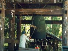 石手寺の鐘をつくご主人