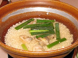 浅蜊の炊き込み御飯 着火前 浅蜊の炊き込み御飯 着火前
